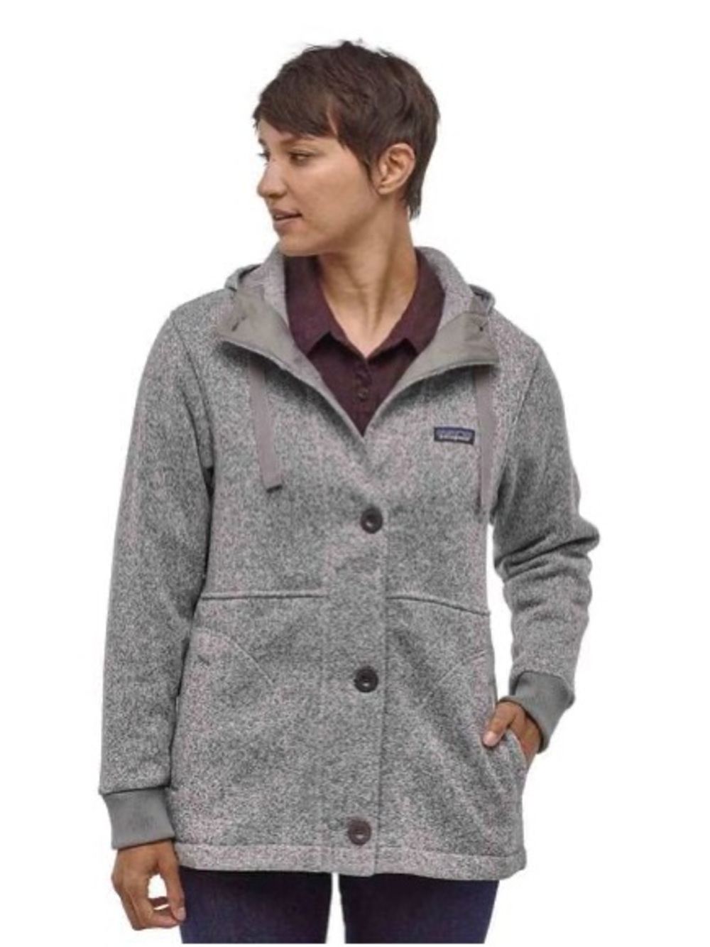 Patagonia Better Sweater Hooded Coat Jacket Gray Recycled Fleece Button Front S - Picture 4 of 16